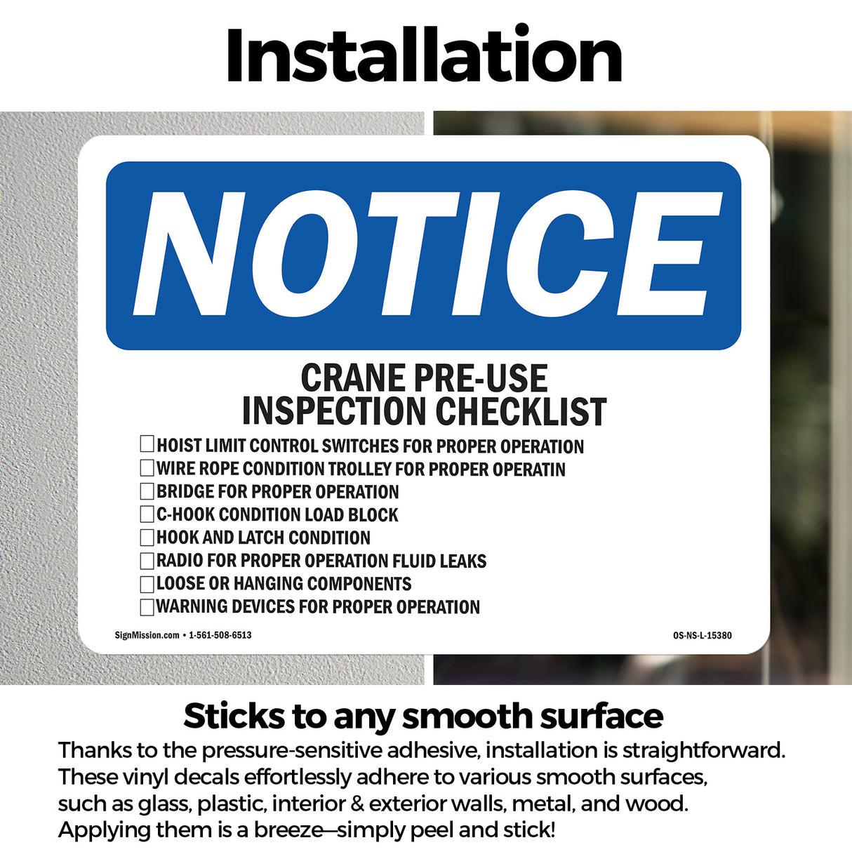 NOTICE Crane Pre-Use Inspection Checklist