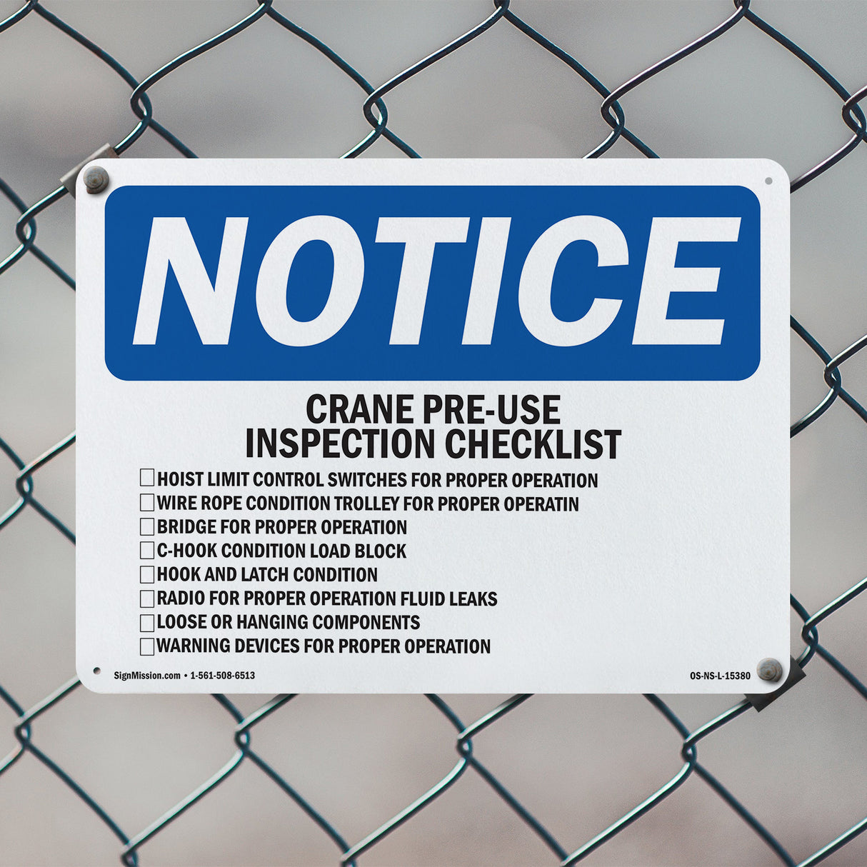 NOTICE Crane Pre-Use Inspection Checklist