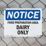 NOTICE Food Preparation Area Dairy Only