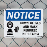 NOTICE Gown, Gloves And Mask Required In This Room Sign