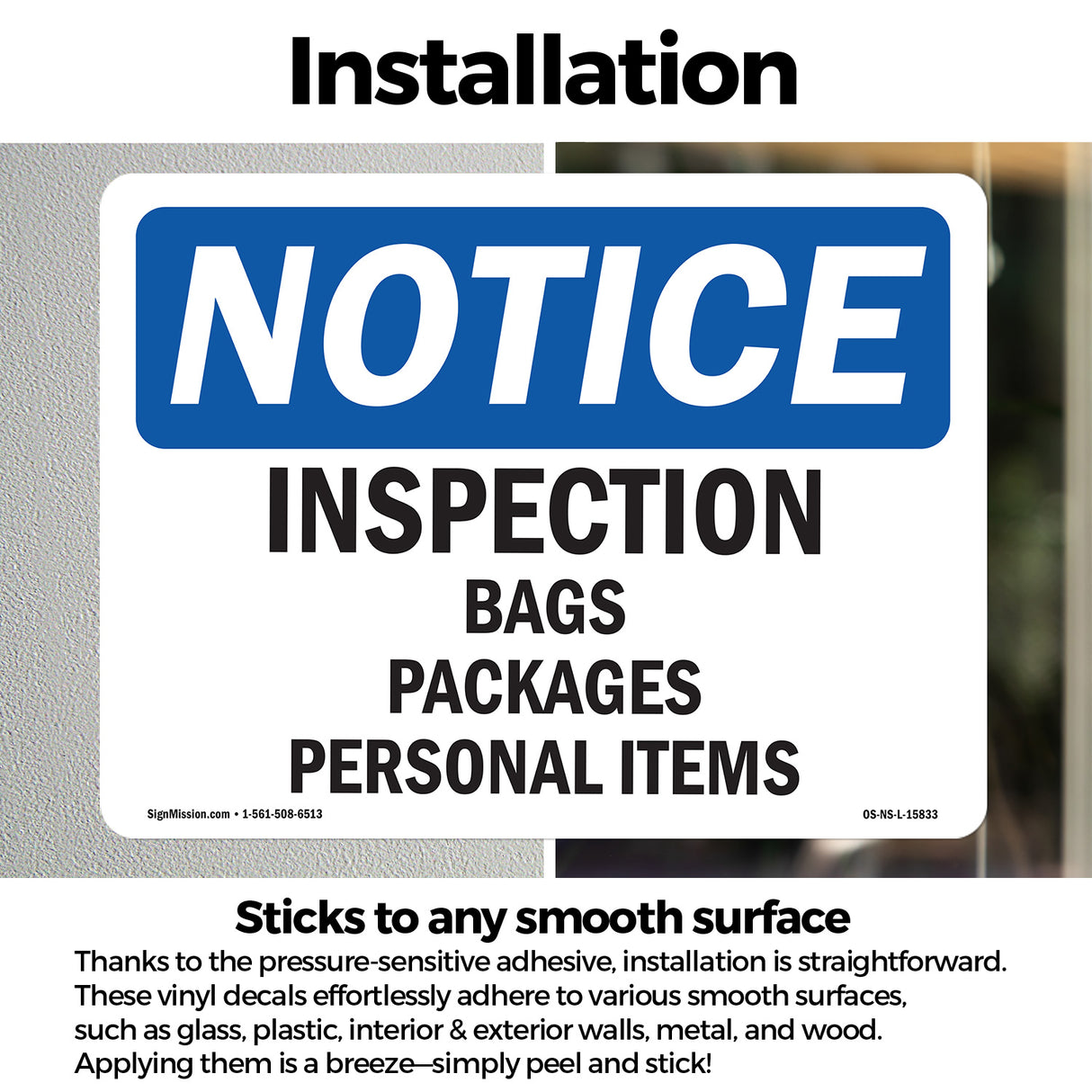 NOTICE Inspection Bags Packages Personal Items