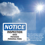 NOTICE Inspection Bags Packages Personal Items