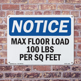 NOTICE Max Floor Load 100 Lbs Per Sq Foot