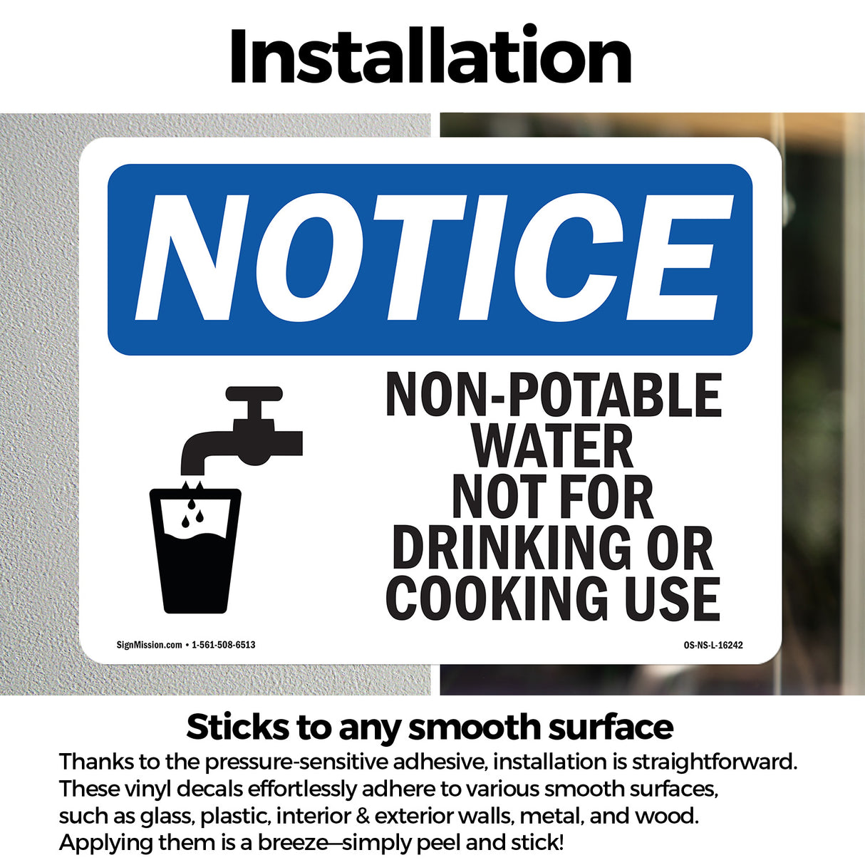 NOTICE Non-Potable Water Not For Drinking Cooking