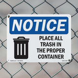 NOTICE Place All Trash In The Proper Container