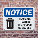 NOTICE Place All Trash In The Proper Container