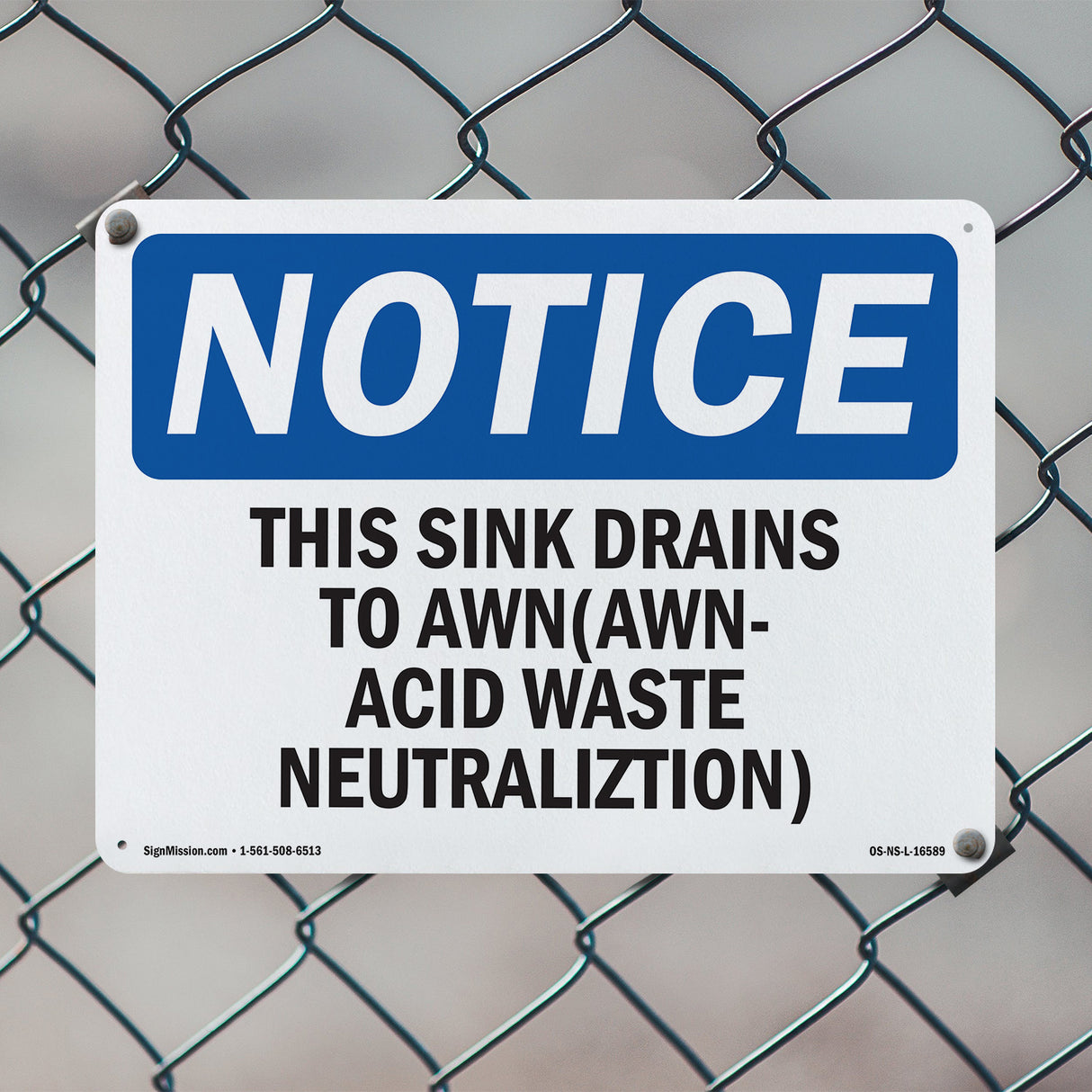 NOTICE Sink Drain AWN Acid Waste Neutralization