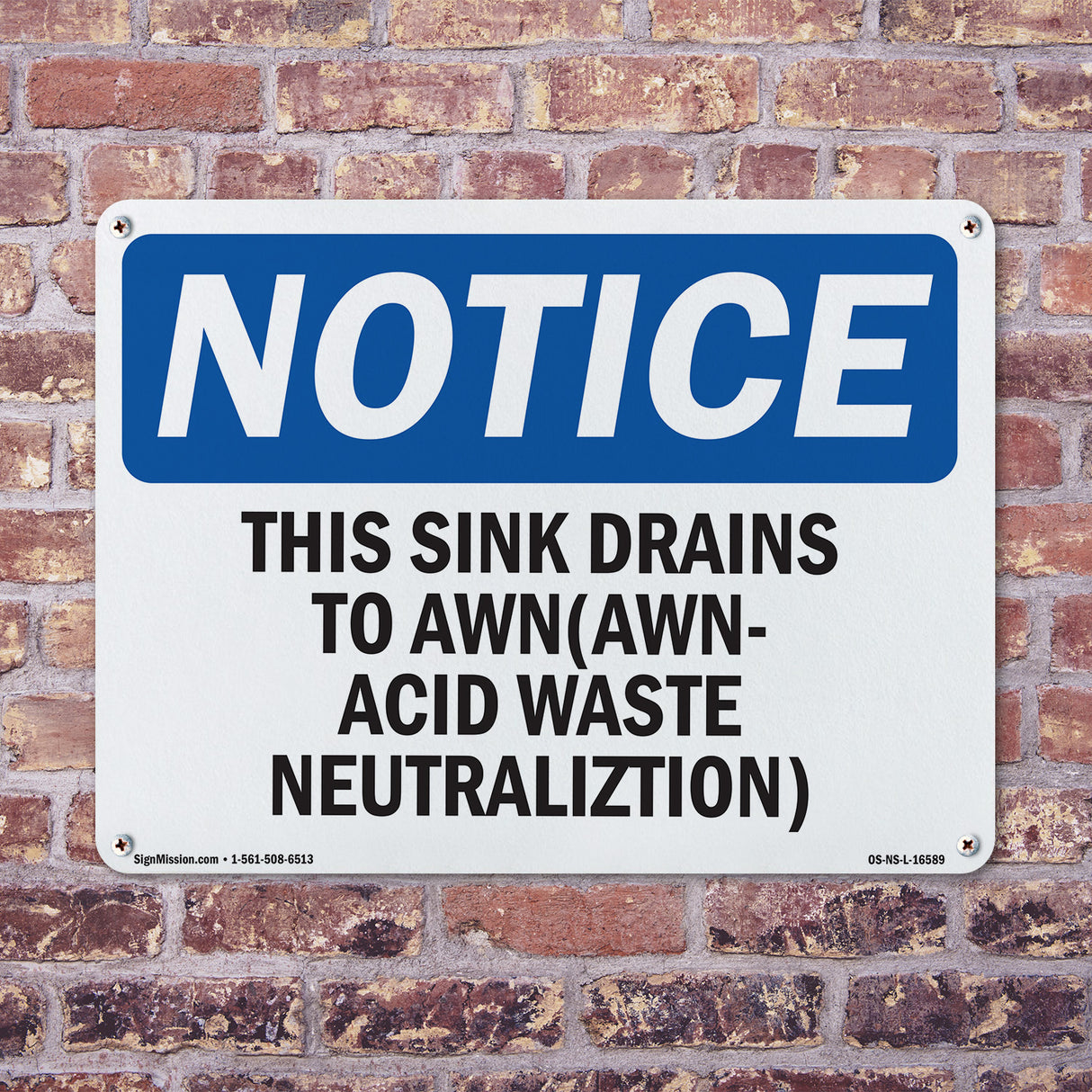 NOTICE Sink Drain AWN Acid Waste Neutralization