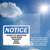 NOTICE Subject To Inspection Lunch Bags Purses