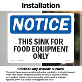 NOTICE This Sink For Food Equipment Only