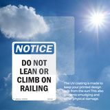Do Not Lean Or Climb On Railing Sign