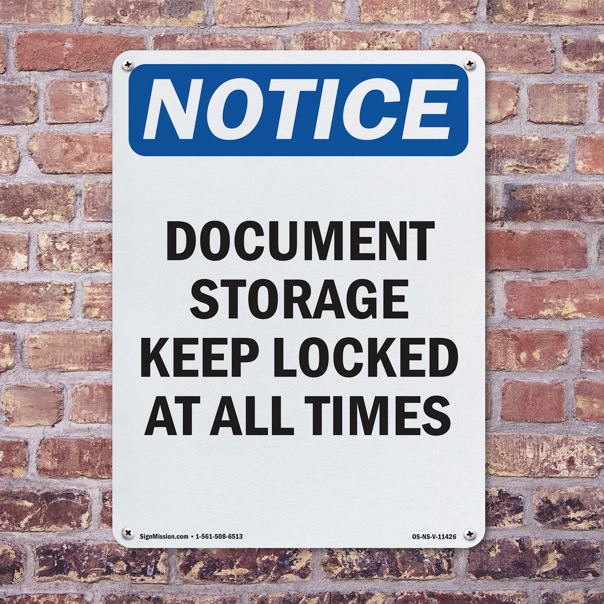 Document Storage Keep Locked At All Times Sign