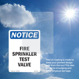 Fire Sprinkler Test Valve Sign