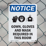 NOTICE Gown, Gloves And Mask Required In This Room Sign