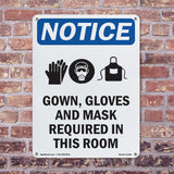 NOTICE Gown, Gloves And Mask Required In This Room Sign
