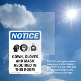 NOTICE Gown, Gloves And Mask Required In This Room Sign