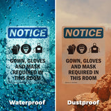NOTICE Gown, Gloves And Mask Required In This Room Sign