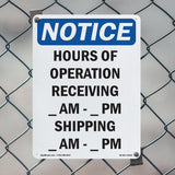 Hours Of Operation Receiving ____ Am - ____