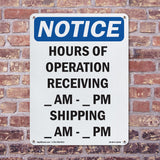 Hours Of Operation Receiving ____ Am - ____