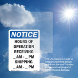 Hours Of Operation Receiving ____ Am - ____