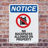 No Backpacks Allowed On Property