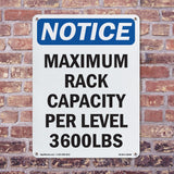 NOTICE Maximum Rack Capacity Per Level 3600 Lbs