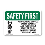 Arm Guards, Gloves, Safety Glasses With Symbol