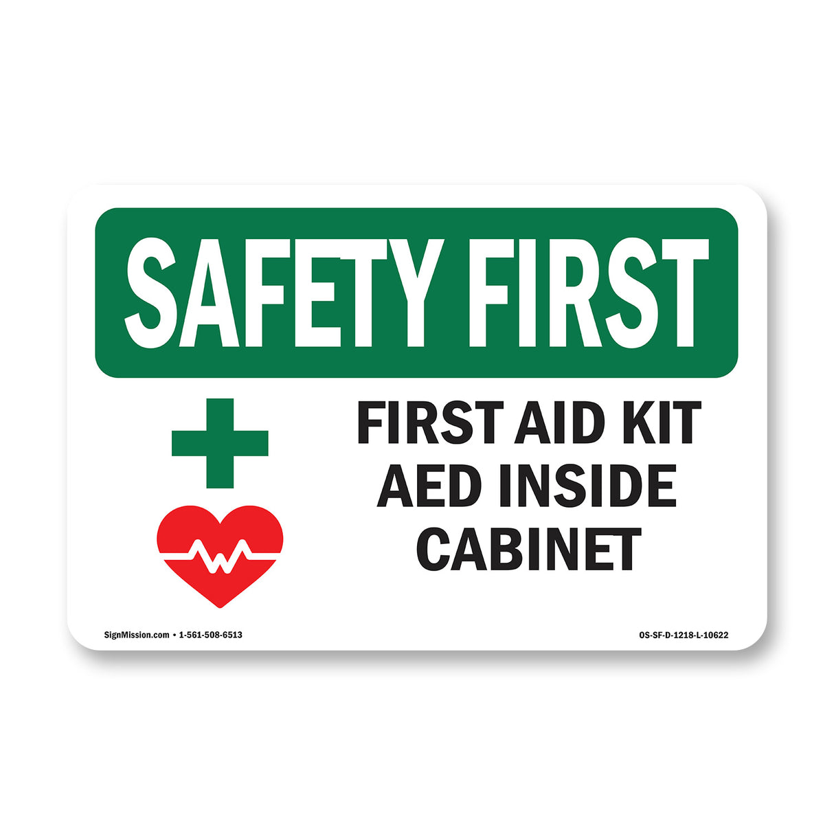 First Aid Kit AED Inside Cabinet With Symbol
