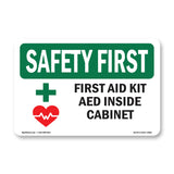 First Aid Kit AED Inside Cabinet With Symbol