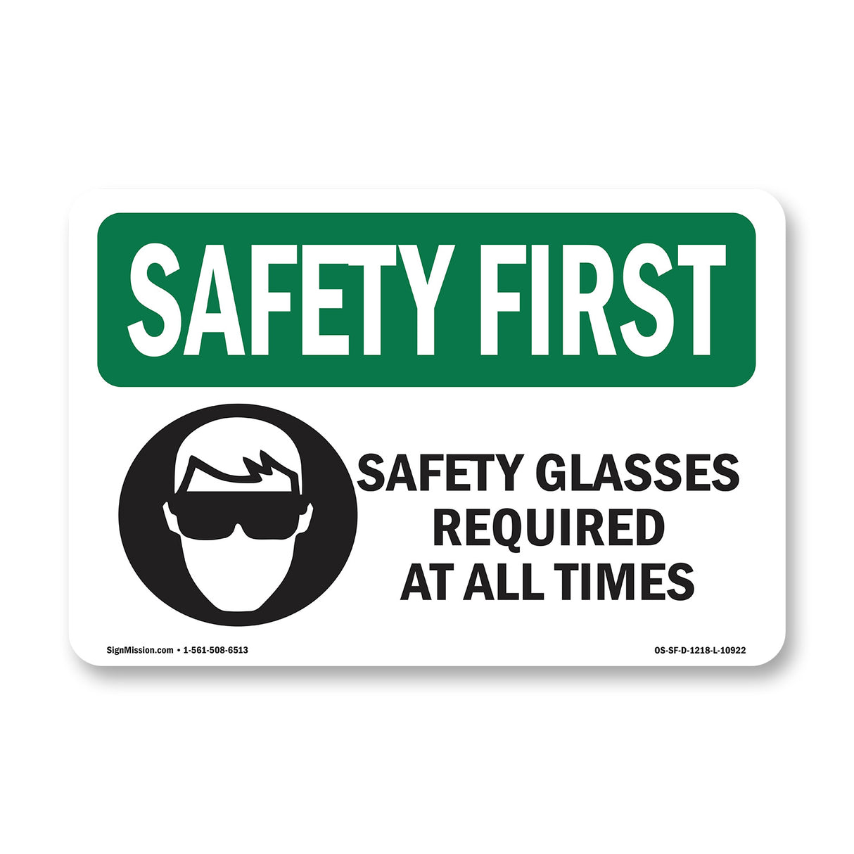 Safety Glasses Required At All Times With Symbol