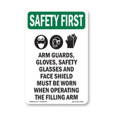Arm Guards, Gloves, Safety Glasses With Symbol