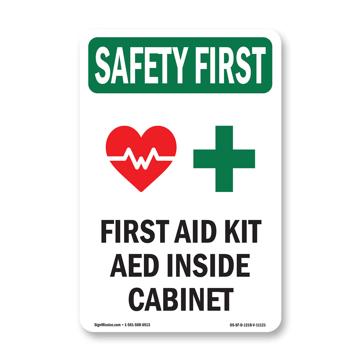 First Aid Kit AED Inside Cabinet With Symbol