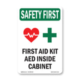 First Aid Kit AED Inside Cabinet With Symbol