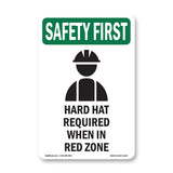 Hard Hat Required When In Red Zone With Symbol
