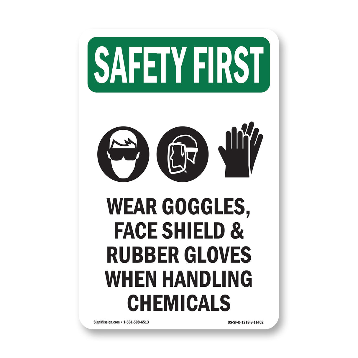 Wear Goggles, Face Shield & With Symbol