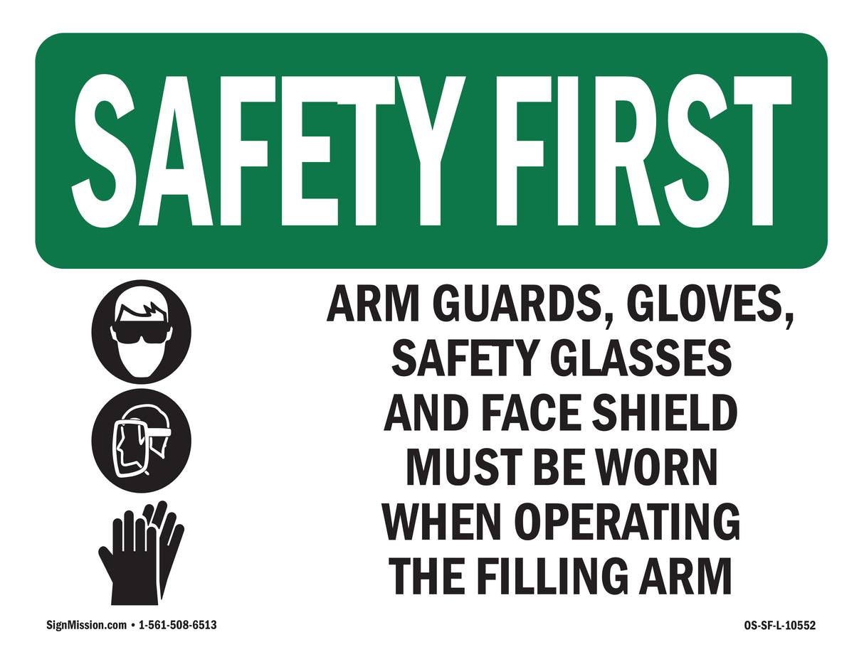 Arm Guards, Gloves, Safety Glasses With Symbol