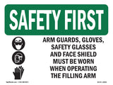 Arm Guards, Gloves, Safety Glasses With Symbol