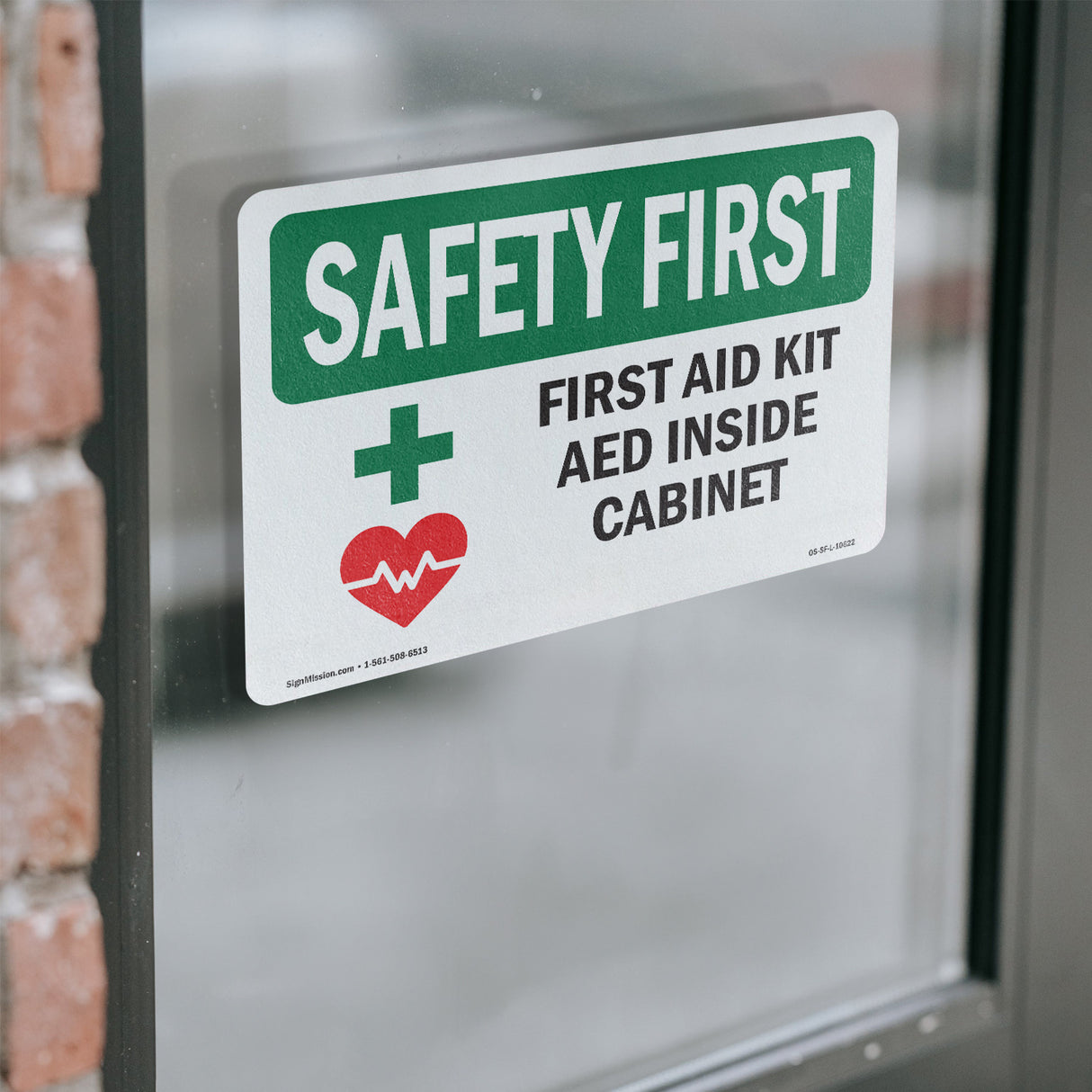 First Aid Kit AED Inside Cabinet With Symbol
