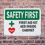 First Aid Kit AED Inside Cabinet With Symbol