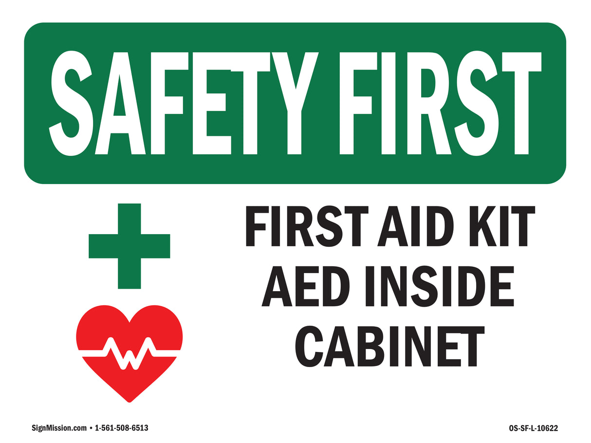 First Aid Kit AED Inside Cabinet With Symbol