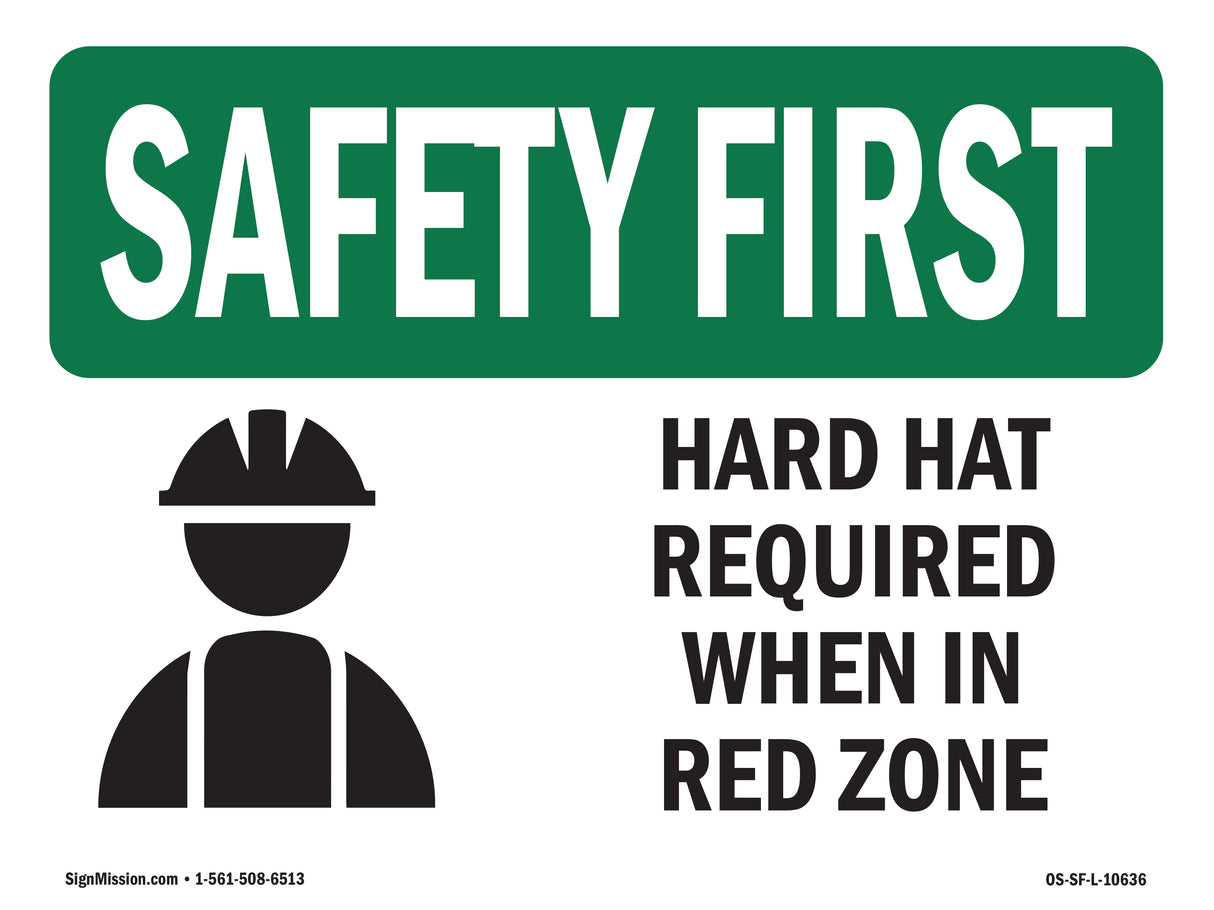 Hard Hat Required When In Red Zone With Symbol