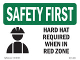 Hard Hat Required When In Red Zone With Symbol