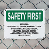 Required- Gowning Face Mask, Safety Glasses,