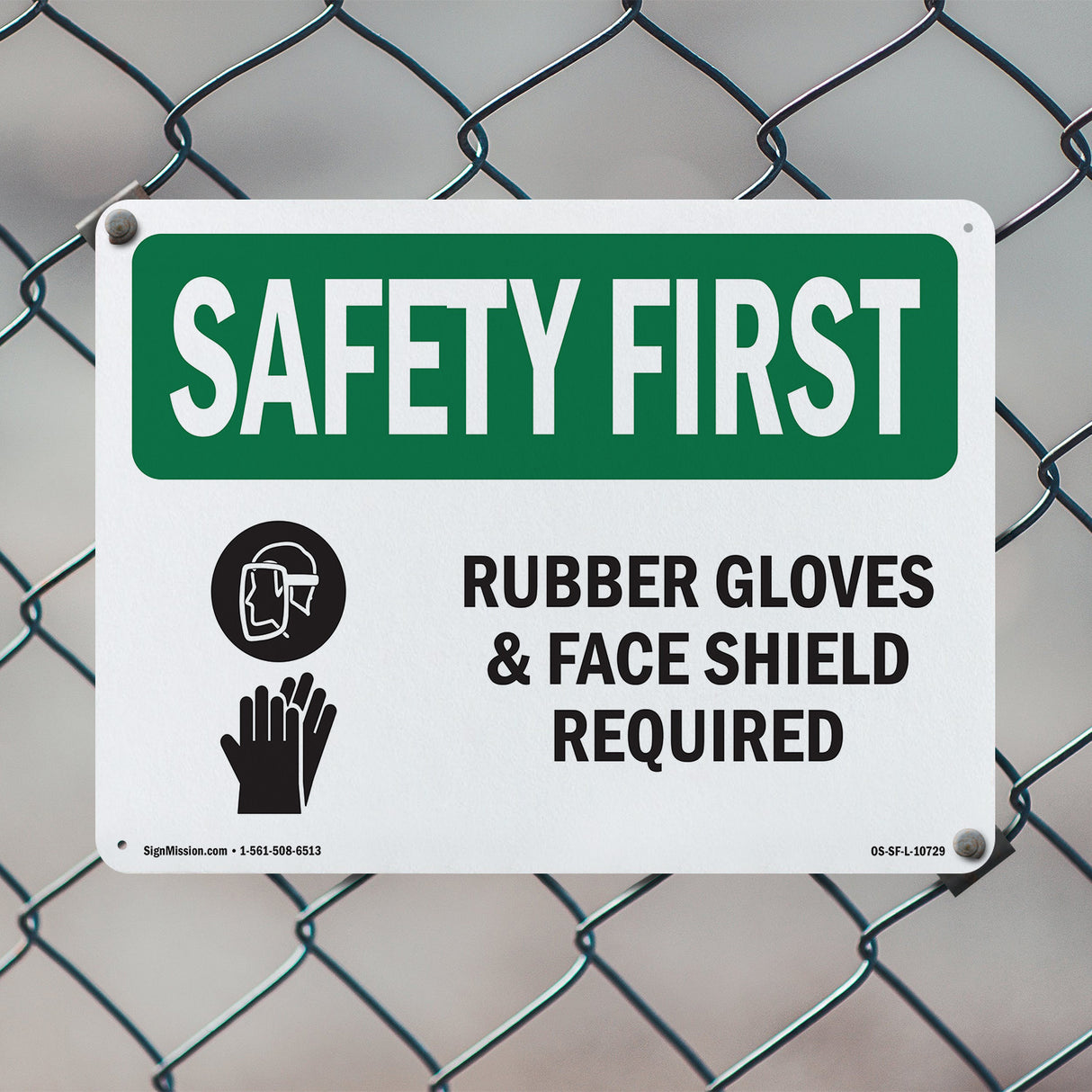 Rubber Gloves & Face Shield Required With Symbol