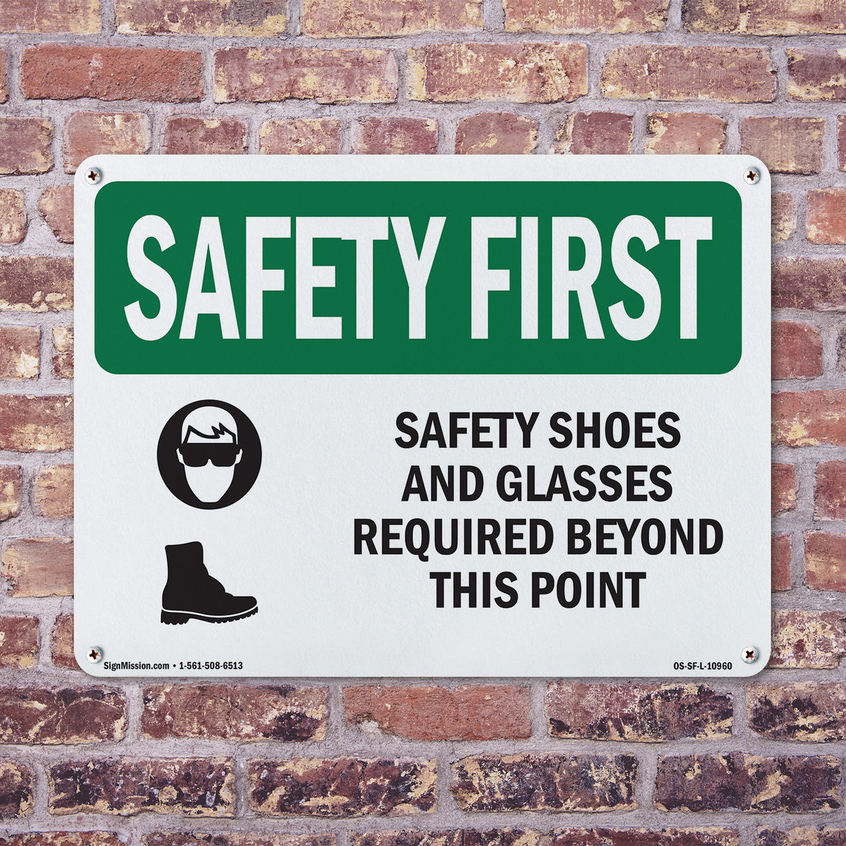 Safety Shoes And Glasses Required With Symbol