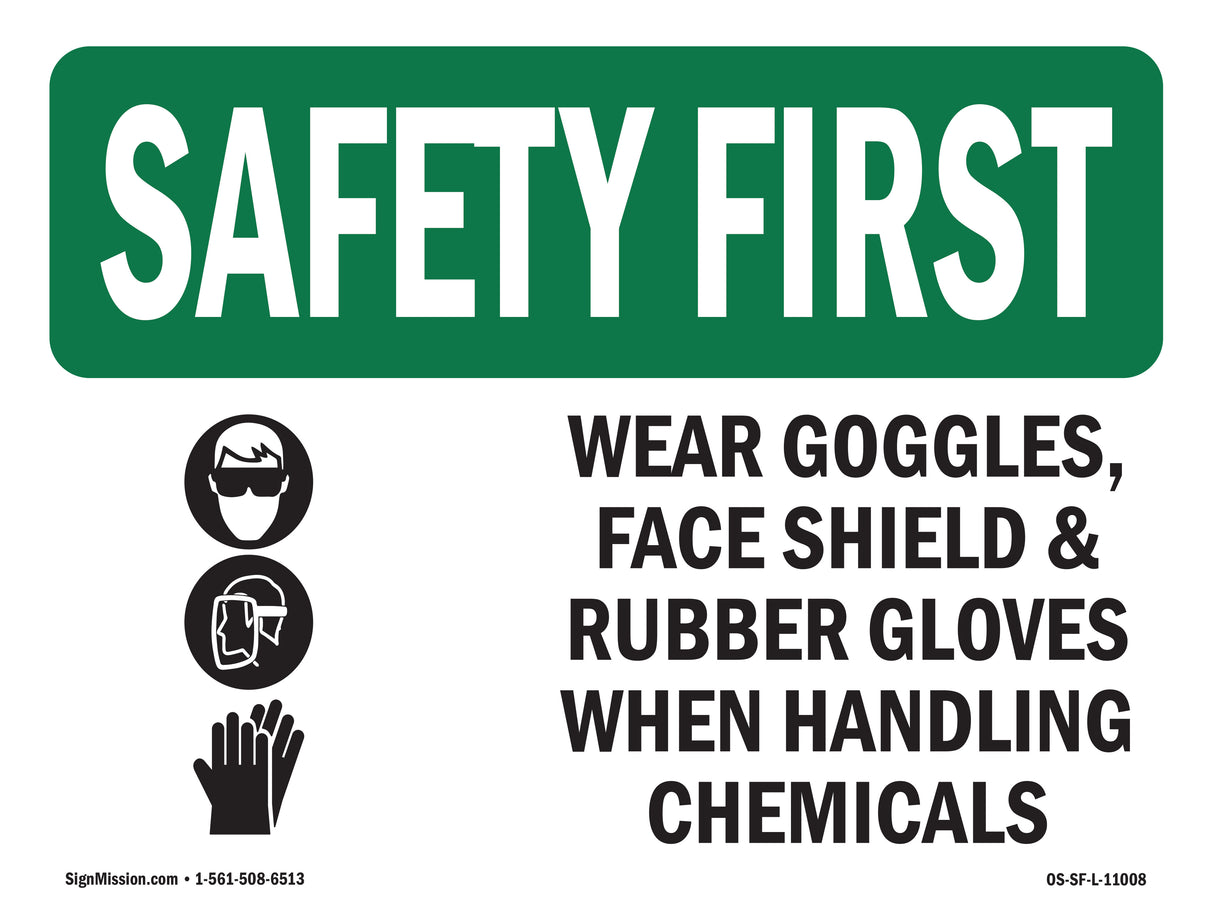 Wear Goggles, Face Shield & With Symbol