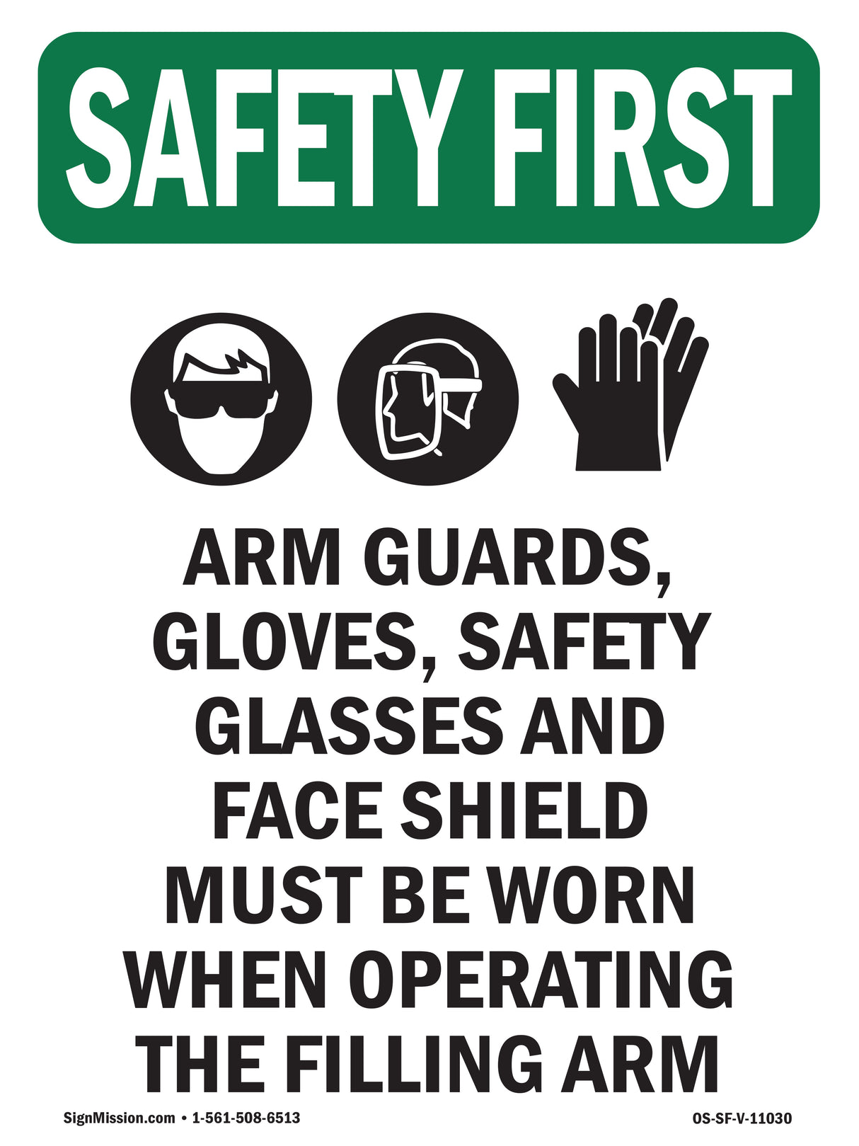 Arm Guards, Gloves, Safety Glasses With Symbol