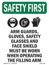 Arm Guards, Gloves, Safety Glasses With Symbol