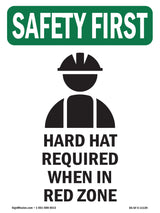 Hard Hat Required When In Red Zone With Symbol
