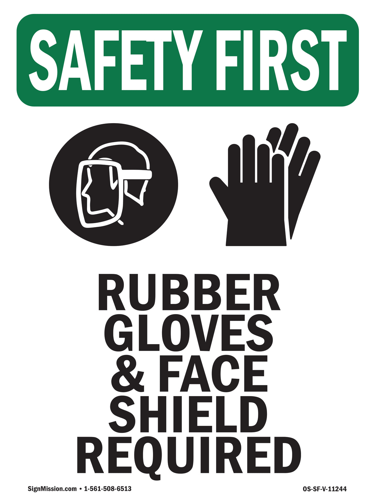 Rubber Gloves & Face Shield Required With Symbol